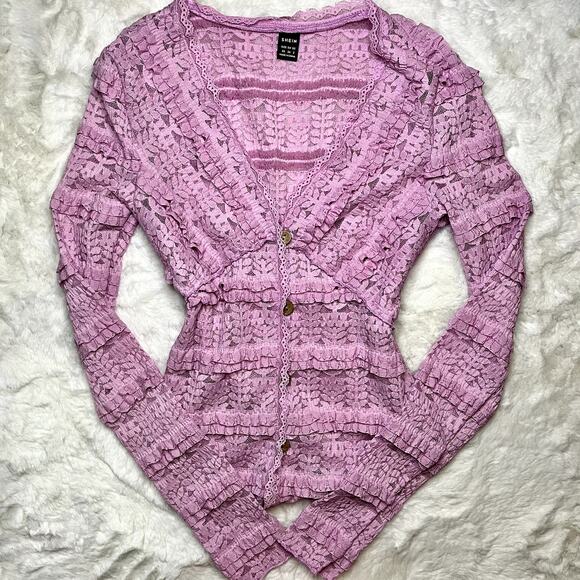 Pink Ruffle Lace Coquette Long Sleeve Top - Picture 1 of 7